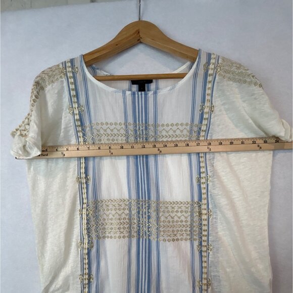 J.Crew  Blue White Striped Linen Cotton Top Womens S Gold Embroidery Boxy - Picture 8 of 12